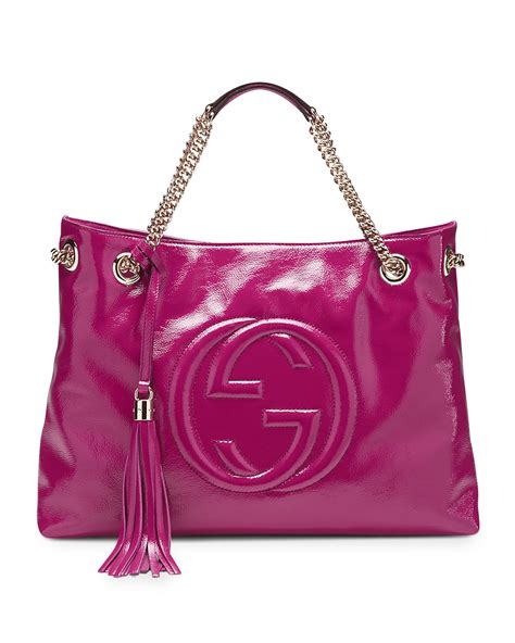 gucci soho patent leather shoulder bag fuchsia|Gucci Soho Patent Leather Shoulder Bag, Fuchsia .